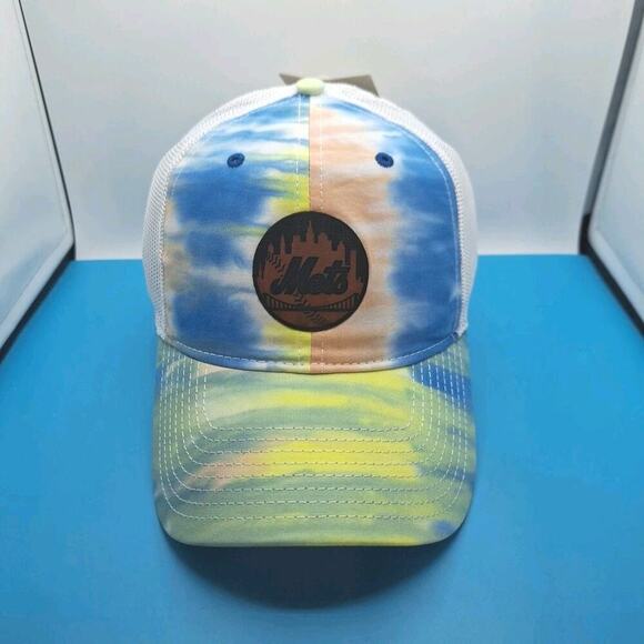 New York Mets Tie Dye Trucker Snapback Leather Patch Hat MLB The Game Cotton - Picture 1 of 7